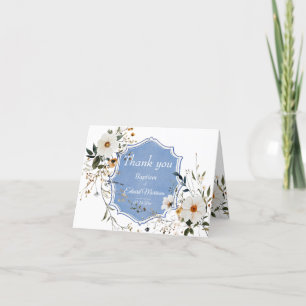 Elegant Floral Dusty Blue Baptism Thank You Card