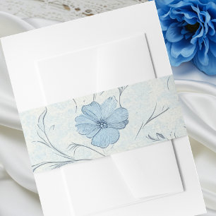 Elegant Floral Dusty Blue Botanical Spring Wedding Invitation Belly Band