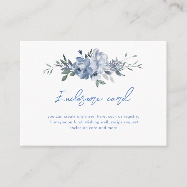 Elegant Floral Dusty Blue Bridal Shower Enclosure Card (Front)