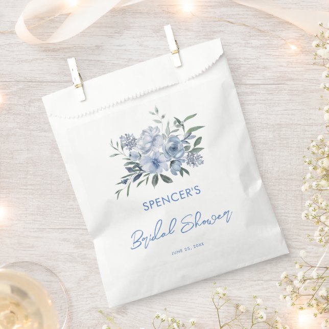 Elegant Floral Dusty Blue Bridal Shower Favour Bags (Clipped)