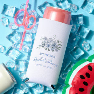 Elegant Floral Dusty Blue Bridal Shower Favour Seltzer Can Cooler