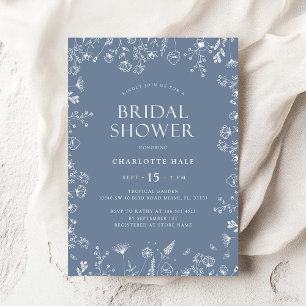 Elegant Floral Dusty Blue Bridal Shower  Invitation