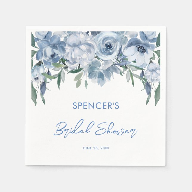Elegant Floral Dusty Blue Bridal Shower Napkin (Front)