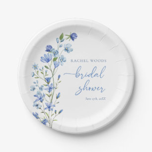 Elegant Floral Dusty Blue Bridal Shower Paper Plate