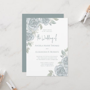 Elegant Floral Dusty Blue Classic Rose Flowers Invitation