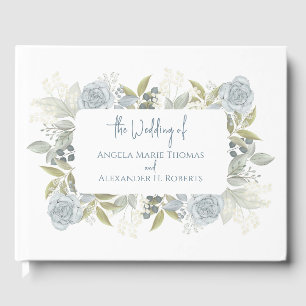 Elegant Floral Dusty Blue Classic Rose Greenery Guest Book