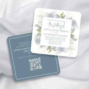 Elegant Floral Dusty Blue Classic Rose QR Code   Invitation