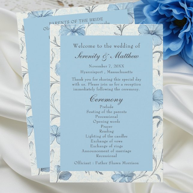 Elegant Floral Dusty Blue Country Garden Wedding  Programme (Creator Uploaded)