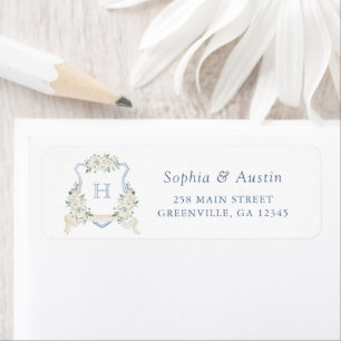 Elegant Floral Dusty Blue Crest Return Address