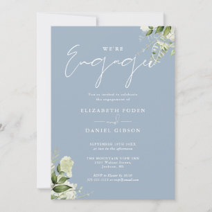 Elegant Floral Dusty Blue Engagement Party Invitation