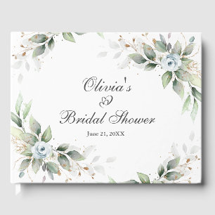 Elegant Floral Dusty Blue Greenery Bridal Shower Guest Book