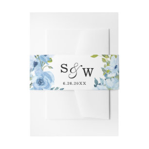 Elegant Floral Dusty Blue Invitation Belly Band