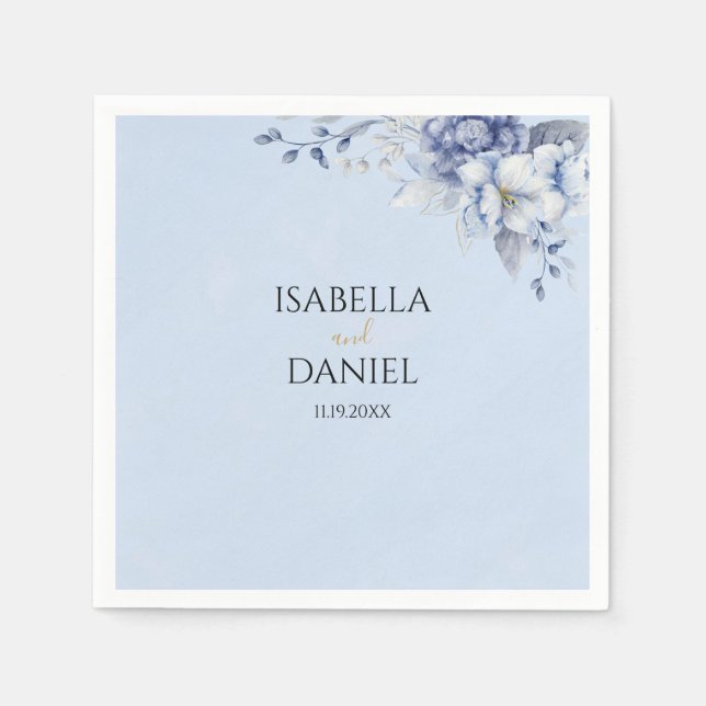 Elegant Floral Dusty Blue Powder Blue Wedding Napkin (Front)
