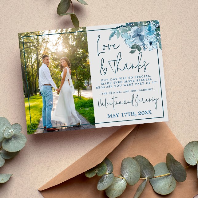 Elegant Floral Dusty Blue Teal Thank You Card (Creator Uploaded)