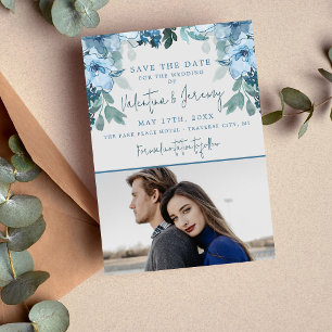 Elegant Floral Dusty Blue Teal Wedding Save The Date