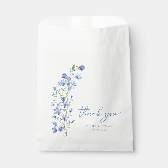 Elegant Floral Dusty Blue Thank You Favour Bags (Front)