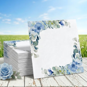 Elegant Floral Dusty Blue Watercolor Rose Wedding Napkin