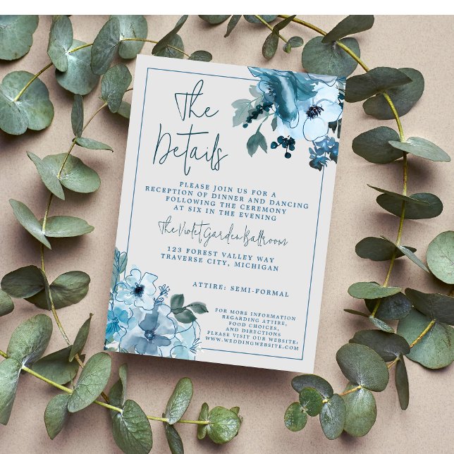 Elegant Floral Dusty Blue Wedding Enclosure Card (Creator Uploaded)