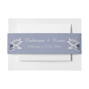 Elegant Floral Dusty Blue Wedding Invitation Belly Band