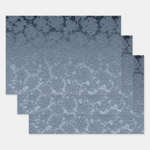 Elegant Floral Dusty Blue White Pattern Wrapping Paper Sheet