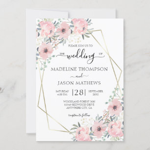 Elegant Floral Dusty Blush Pink Geometry Wedding I Invitation
