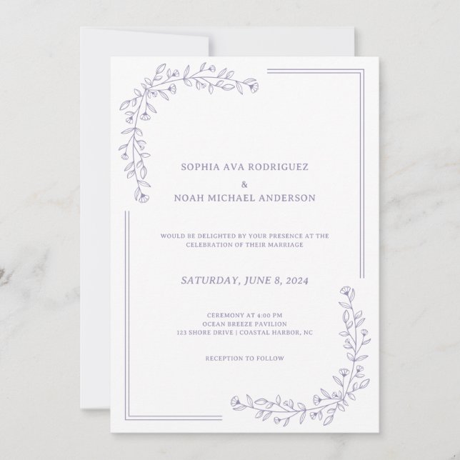 Elegant Floral Dusty Lilac Wedding Invitation (Front)