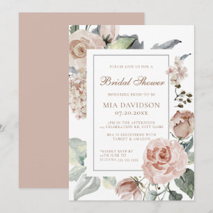 Elegant Floral Dusty Pink Bridal Shower Invitation