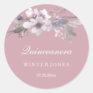 Elegant Floral Dusty Pink Quinceanera Stickers