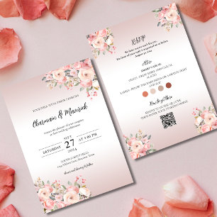 Elegant Floral Dusty Pink Wedding all in One  Invitation