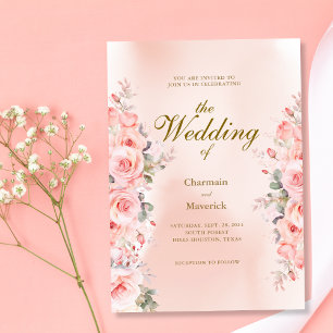 Elegant Floral Dusty Pink Wedding Invitation