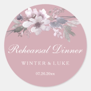 Elegant Floral Dusty Pink Wedding Rehearsal Dinner Classic Round Sticker
