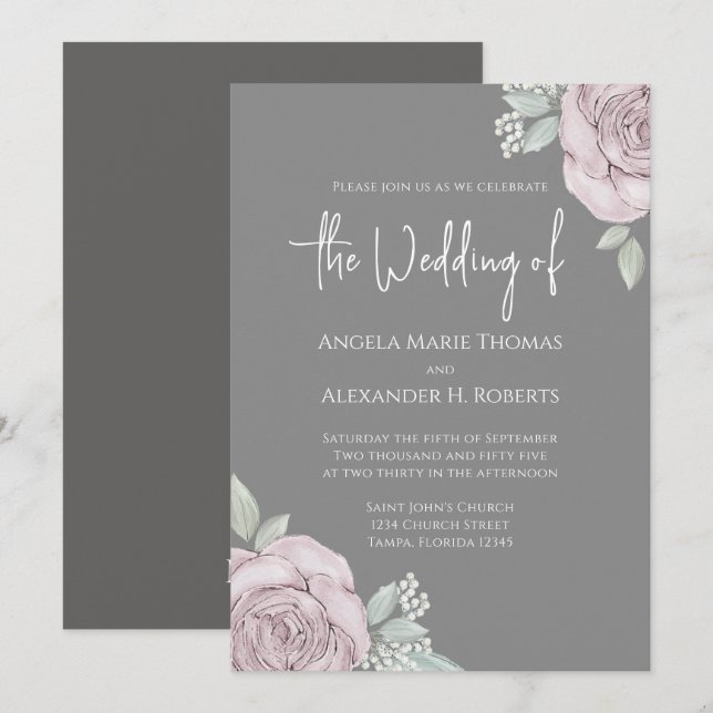 Elegant Floral Dusty Rose Classic Rose Flowers Invitation (Front/Back)