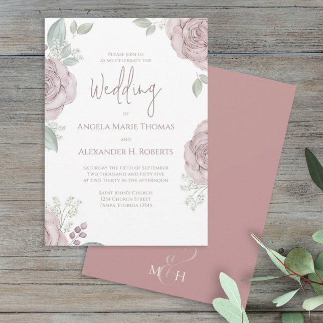 Elegant Floral Dusty Rose Classic Rose Flowers Invitation (Creator Uploaded)