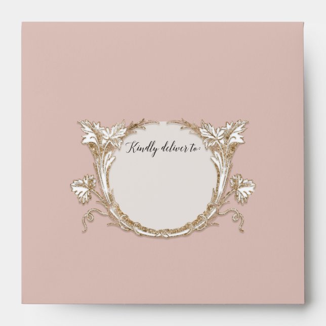 Elegant Floral Dusty Rose Gold Glitter Wedding Envelope (Front)