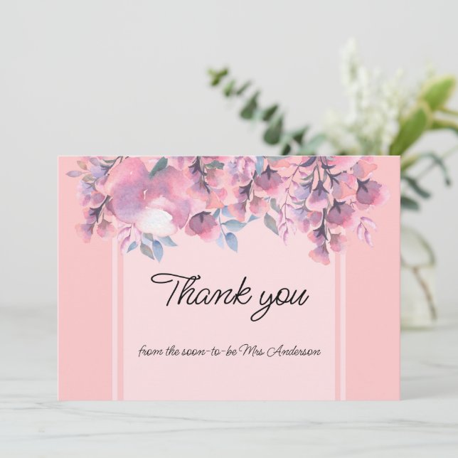 Elegant  Floral Dusty Rose Thank You Card (Standing Front)