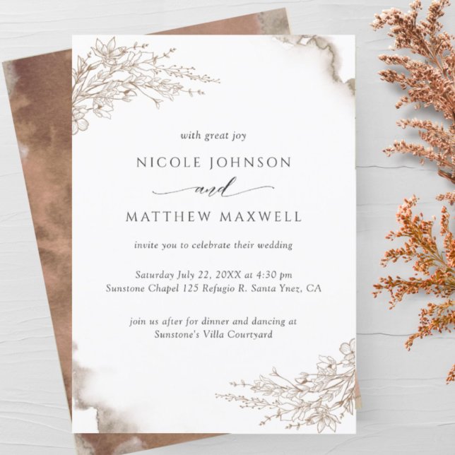 Elegant Floral, Earthy Tones Watercolor Wedding Invitation (Creator Uploaded)