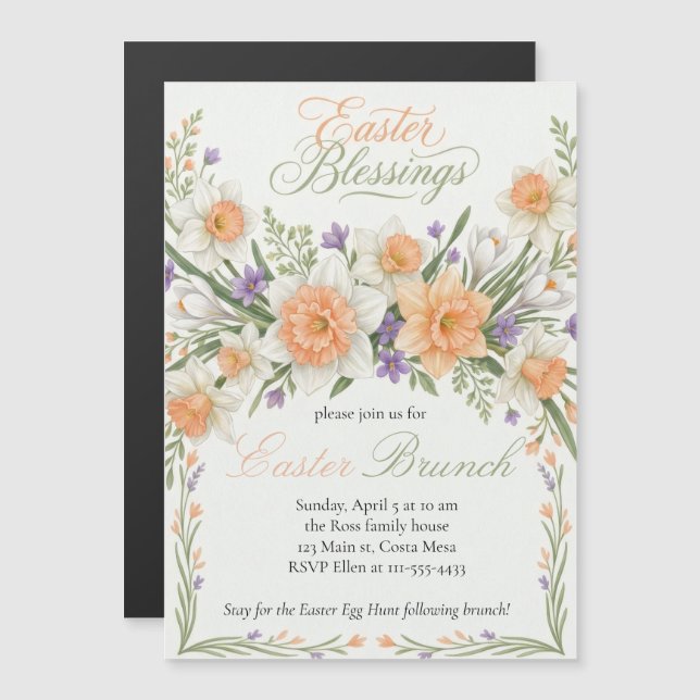 Elegant Floral Easter Blessings Brunch Invitation  (Front/Back)