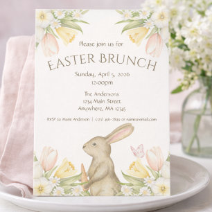 Elegant Floral Easter Bunny Easter Brunch Invite