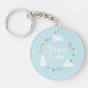 Elegant Floral Easter Bunny Keychain