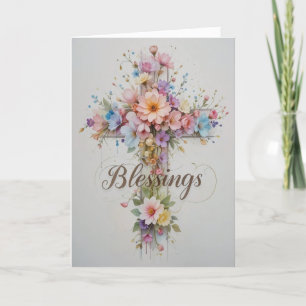 Elegant Floral Easter Cross Blessings Holiday Card