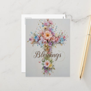Elegant Floral Easter Cross Blessings  Holiday Postcard