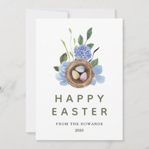 Elegant Floral Easter Eggs Happy Easter 1 Photo Holiday Card