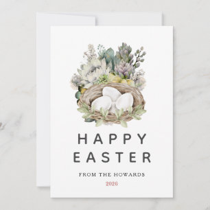 Elegant Floral Easter Eggs Happy Easter 1 Photo Holiday Card