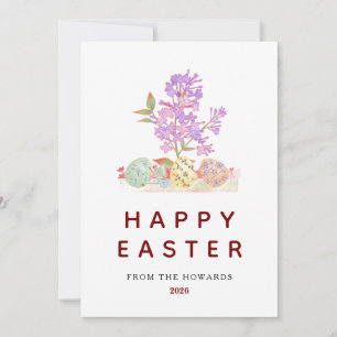 Elegant Floral Easter Eggs Happy Easter 1 Photo Holiday Card