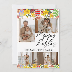 elegant floral Easter, family four photo collage Holiday Card