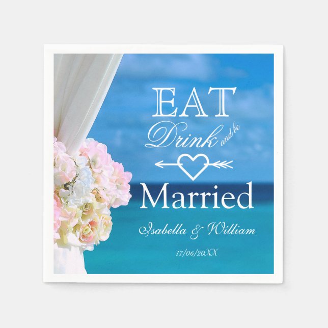Elegant Floral Eat Drink Married Beach Wedding Napkin (Front)