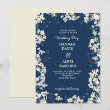 Elegant Floral Edges Light Steel Blue Wedding