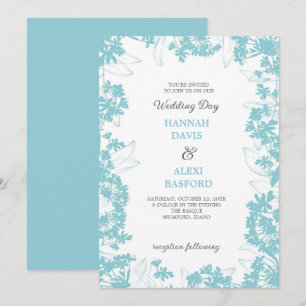 Elegant Floral Edges Pale Turquoise Wedding Invitation