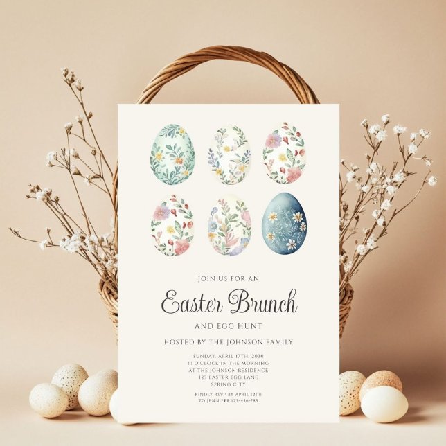 Elegant Floral Eggs Easter Brunch  Invitation (Creator Uploaded)