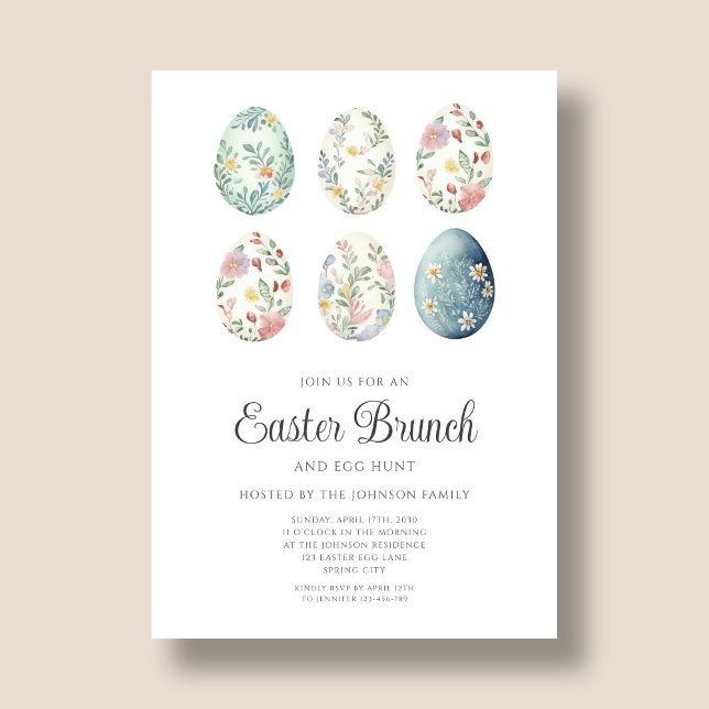 Elegant Floral Eggs Easter Brunch  Invitation (Elegant Floral Eggs Easter Brunch Invitation)